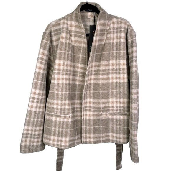 NWT Yest Netherlands Evolet Jacket Short Blanket Coat Sandy White Plaid Tie 12 - Picture 4 of 16